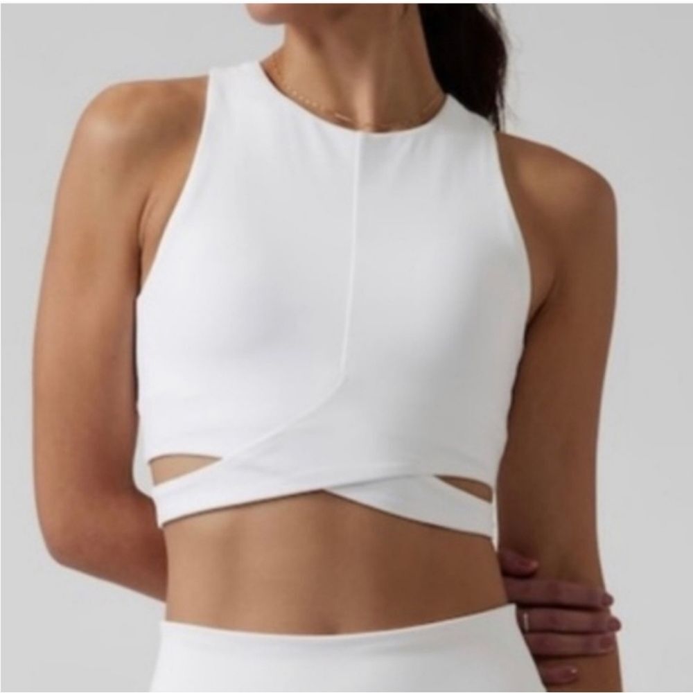 NWT ATHLETA CONSCIOUS CUT OUT CROP TOP HIGH NECK TANK WHITE